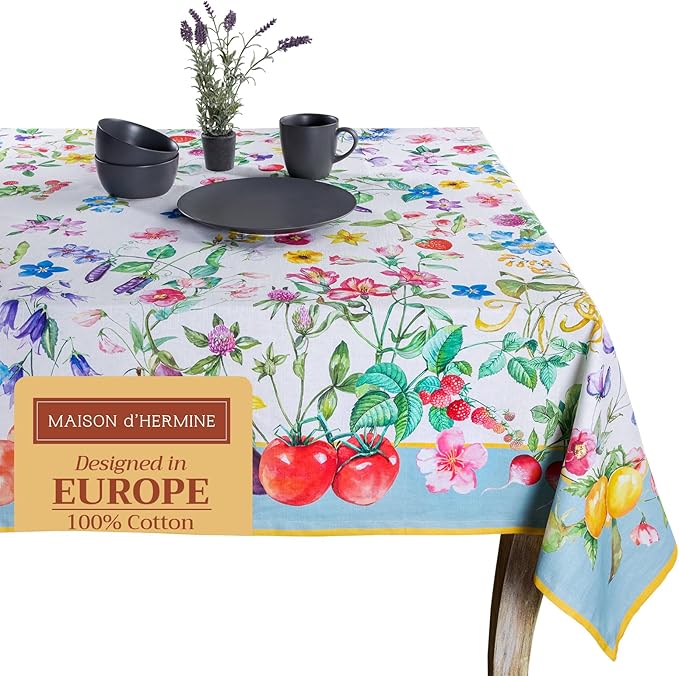 Maison d' Hermine Table Cloth Rectangle Table 100% Cotton 60 x 108 Inches Tablecloth Reusable Decorative for Dining Room Farmhouse Home Valentines Day Decorations Spring Summer - Giverny