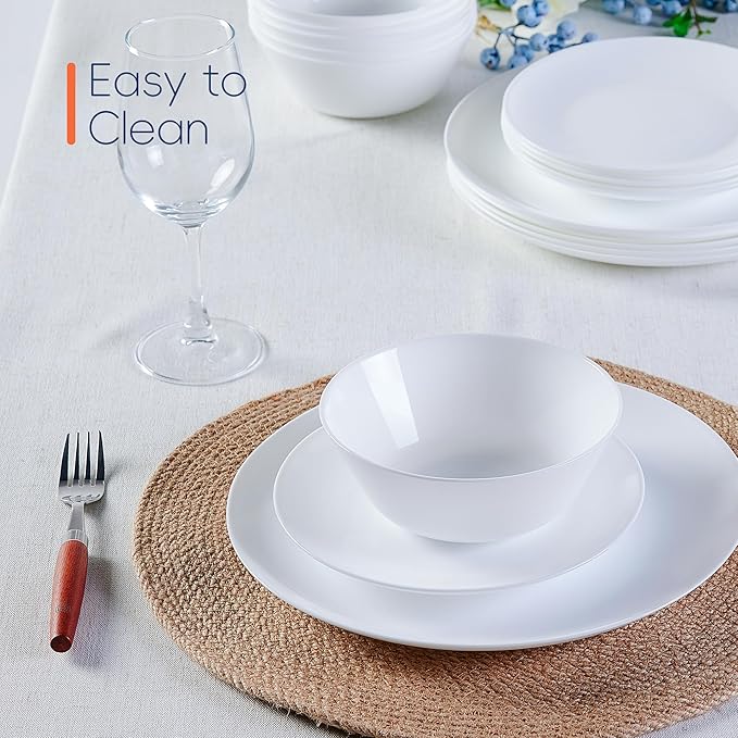 16OZ White Opal Glass Cereal and Soup Bowl Set of 4, 6 inch Dishwasher & Microwave Safe Round Bowls for Salad and Rice