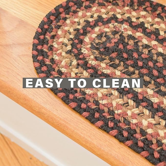 Homespice Prescott Jute Braided Staircase Step Treads, Country Primitive Decor, Set of 13, Black and Red 8x28 Oval Rug for Stairs - Easy to Clean, Tightly Stitched and Durable