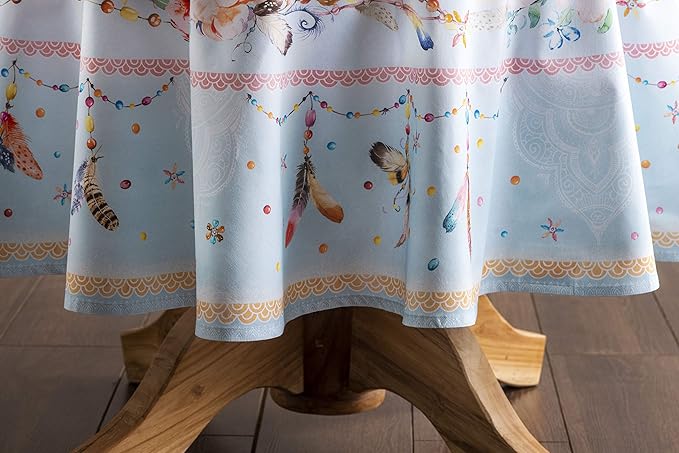 Maison d' Hermine Table Cloth Round Table 100% Cotton 69 Round Inches Tablecloth Reusable Decorative for Dining Room Farmhouse Home Valentines Day Decorations Spring Summer - Ibiza - Blue