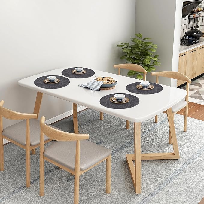 Homaxy Round Faux Leather Placemats and Coasters, Washable Dual-Side Table Mats, Wipeable Heat-Resistant Dining Place Mats for Outdoor and Indoor, Set of 4, Diameter 13 and 3.93 inch, Dark Grey