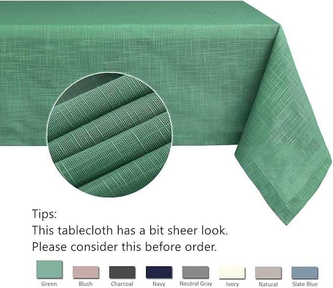 maxmill Lux Faux Linen Table Cloth with Slubby Texture Wrinkle Resistant Anti-Shrink Soft Tablecloth for Kitchen Dining Tabletop for Buffet Banquet Parties Event Dinner Rectangle 52 x 70 Inch Green
