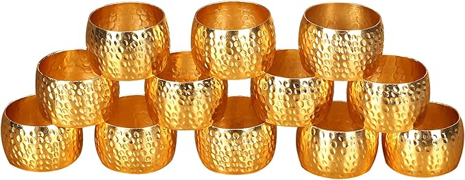 Metal Napkin Rings Set of 6 – Handmade Curved Napkin Holders in Shimmer Gold, Elegant Table Décor for Weddings, Dinner Parties, Family Gatherings & Everyday Use
