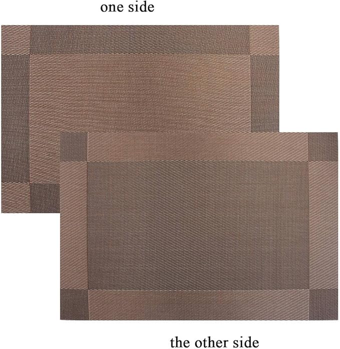 PIGCHCY Place Mats Heat-Resistant Non Slip Placemats Washable Easy to Clean Woven Vinyl Placemats for Dining Table (Set of 4, Brown)