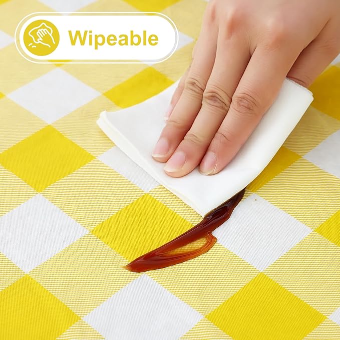 misaya Rectangle Waterproof Vinyl Table Cloth, Buffalo Flannel Backed Tablecloth, Wipeable Plastic Table Cover for Dinner, Kitchen, Outdoor (60" x 102", Yellow and White)