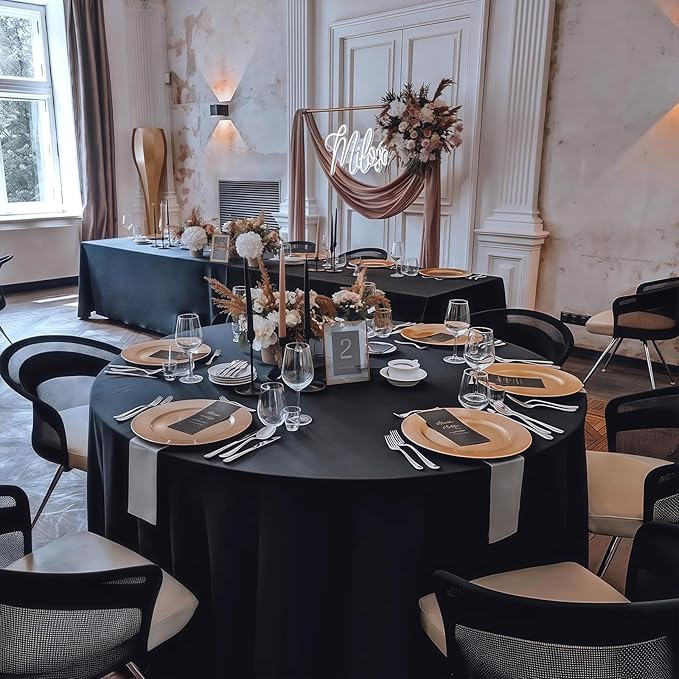 12 Pack Round Tablecloth 90 Inch Cloth Black Tablecloth for Round Tables, Washable Polyester Table Cloth Stain and Wrinkle Resistant Decorative Table Cover for Wedding Party Dining Banquet