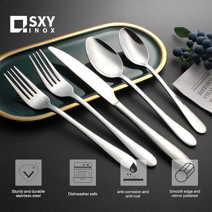 Silverware Set for 4,20 Pieces Forged Stainless Steel Flatware Set Cutlery Set,Heavy Duty and Modern Desgin,Fancy Tableware Cutlery Set for Home,Restaurant (Silver 20)