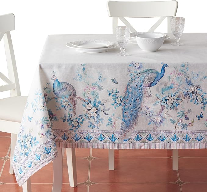 Maison d' Hermine Premium Table Cloth Rectangle Table 100% Combed Cotton 90 x 70 Inches Tablecloth Reusable Decorative for Dining Room, Farmhouse, Party, Festive & Wedding - Peacock Utopia - Orginal