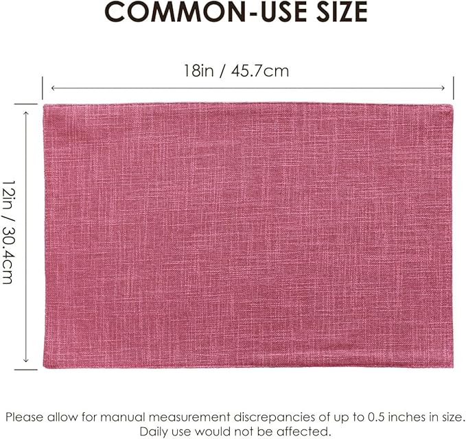 Placemats Set of 6, Bilayer Thickened Linen Place Mats Heat Resistant Machine Washable Wrinkle Free Carefully Selected Polyester Mats for Kitchen/Dining/Coffee Table (Pink)