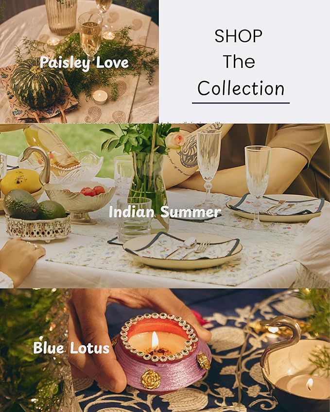 Artisan Cotton Placemats – Premium Boho Table Placemats with Indian Floral Print - Soft Washable & Sustainably Handmade Dining Table Place Mats for Any Occasion (Blue Lotus, 4 Pack)