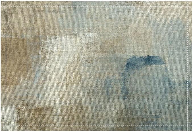 Gradient Placemat Set, Modern Minimal Fashion Abstract Beige Brown Blue Art Oil Painting Brush Strokes Patchwork Pattern Home Decor Linen Table Mats for Dining Room Kitchen Party (17x12in) x4P