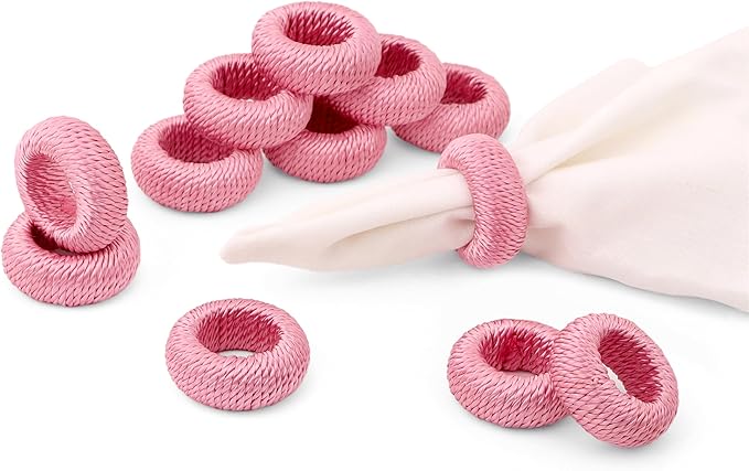 ALPHA Living HOME Napkin Rings for Dinner Table Set of 12 - Handmade Rayon Farmhouse Table Decor, Boho Chic Wedding Accessories, Holiday Party Decor, Dining Table Setting (Pink)