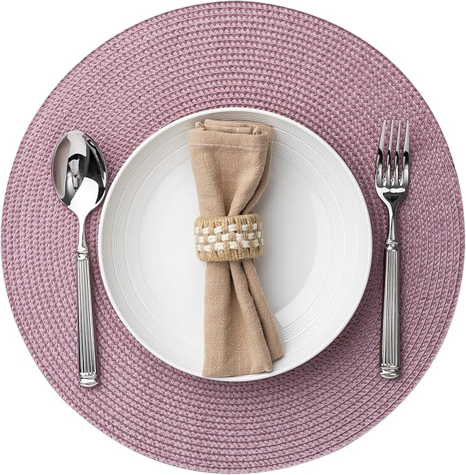 Round Placemats Set of 12 Plastic Woven Placemats Washable Wipeable Table Mats for Dining Table Heat Resistant Non-Slip Circle Place Mats (Lilac)