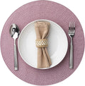 Round Placemats Set of 12 Plastic Woven Placemats Washable Wipeable Table Mats for Dining Table Heat Resistant Non-Slip Circle Place Mats (Lilac)