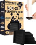 CasterMaster Square Rubber Caster Cups 4 Inch - Non Slip Furniture Pads for Hardwood Floors - Heavy Duty Bed Stoppers, Sofa Leg Protectors & Chair Feet Covers, Black 4 Pack