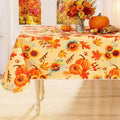 Smiry Fall Rectangle Table Cloth, Waterproof Vinyl Tablecloth with Flannel Backing, Wipeable Autumn Sunflower Plastic Tablecloths for Harvest and Thanksgiving Parties, (60"x102", Gold)