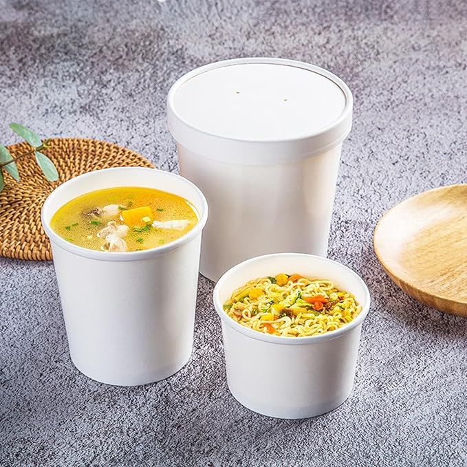 100Pack 12oz Soup Containers with Vented Lids, Disposable Food Containers Paper Ice Cream Cups Kraft Dessert Soup Bowls, Microwavable and Freezer Safe for Hot Soup, Ice Cream (100 Pcs - White, 12 oz)