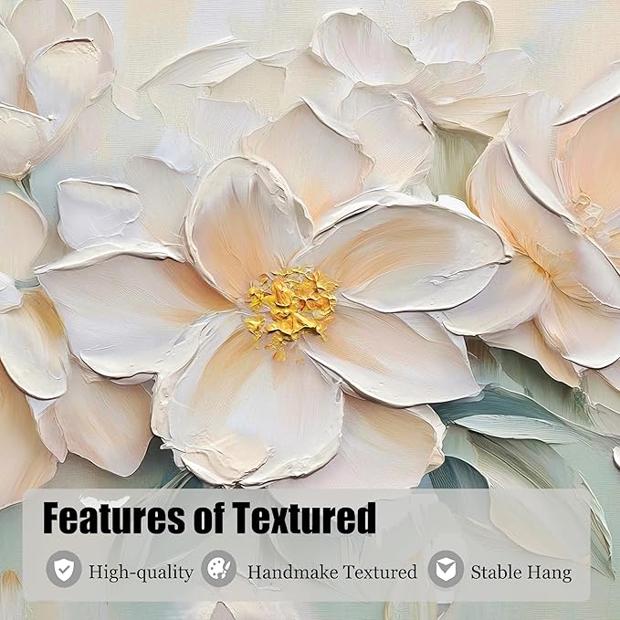 Anolyfi White Textured Flowers Canvas Wall Art for Living Room, Modern Aesthetic Sage Florals Painting Wall Decor for Christmas Gift Hallway Bedroom Dining Room Office Home Decor 40"x20"