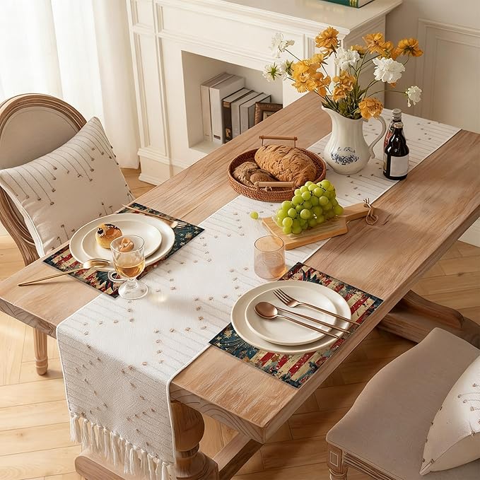 American Flag 12x18 Inch Placemats Set of 6 - Waterproof, Retro Eagle Non-Slip & Washable Table Mats for Kitchen & Dining Table Placemats