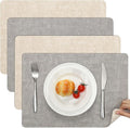 Myir JUN Reversible Vinyl Placemats Set of 4, Faux Leather Place Mats Dual Sided Waterproof Wipeable, Heat-Resistant Table Mats for Kitchen Dining Indoor Outdoor (12" x 17", Light Gray Cream-White)