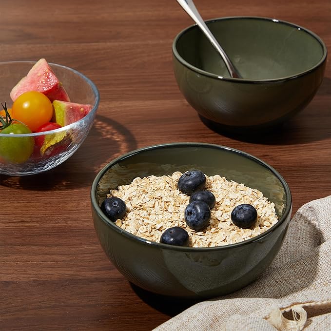 5.3" Cereal Bowls & Dessert Bowls Set of 6-20 Oz Small Bowls for Kitchen-Ceramic Bowl for Cereal, Soup, Oatmeal, Salad, Ramen, Noodle, Rice, Yogurt-Dishwasher & Microwave Safe, Blackish Green