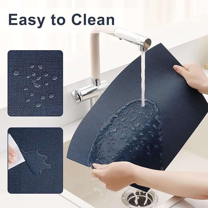 Homaxy Round Table Placemats Set of 4, Washable Wedge Shaped Faux Leather Table Mats, Wipeable Kitchen Dinner Place Mats for Indoor Outdoor, Navy Blue