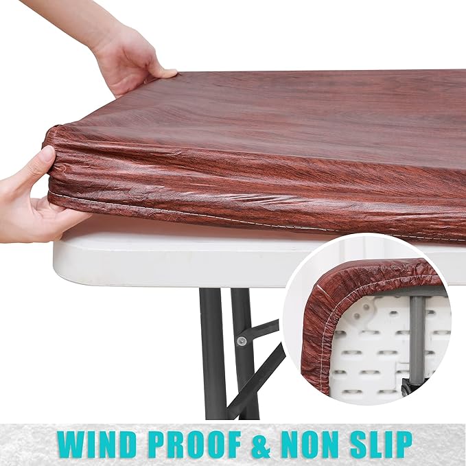 Smiry Rectangle Table Cloth Cover, Waterproof Elastic Fitted Picnic Tablecloth for 5 Foot Tables, Wipeable Flannel Backed Vinyl Tablecloths for Camping, Dining, Outdoor (Reddish Brown, 30" x 60")