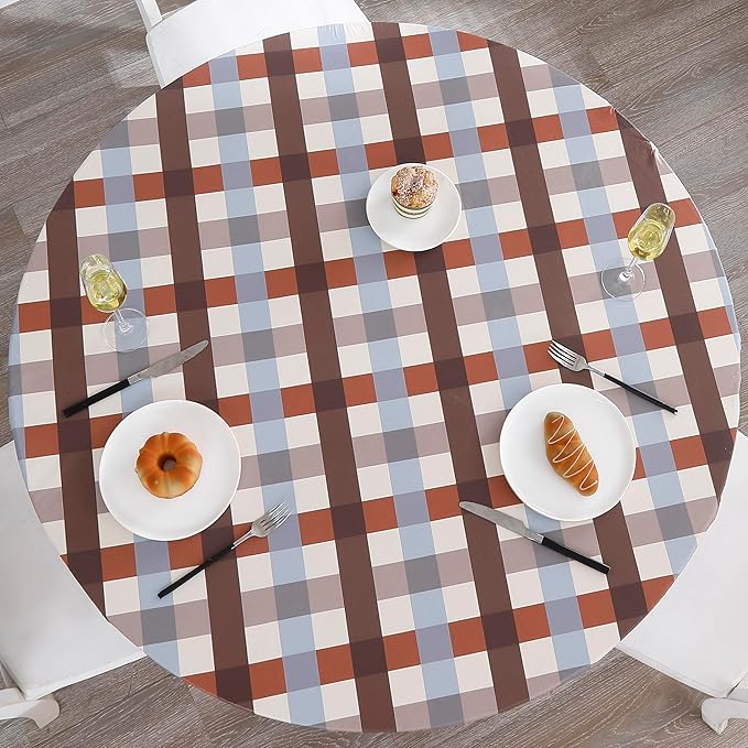 Walrus Round Vinyl Fitted Tablecloth with Flannel Backing Elastic Edge Design Table Cover Waterproof Oil-Proof PVC Table Cloth Stain-Resistant Best for 57"-66" Round
