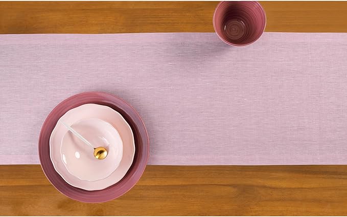 Solino Home Linen Table Runner 90 Inches Long - Athena, 100% Pure Linen Bubblegum Pink Table Runner 14 x 90 Inch for Dining, Valentines, Spring, Easter