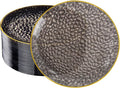 DaYammi 60 Pieces Black Gold Plastic Plates - 10 inch Clear Dinner Plates - Hammer Pattern Design - Fancy Clear Black and Gold Disposable Plates for Party and Wedding