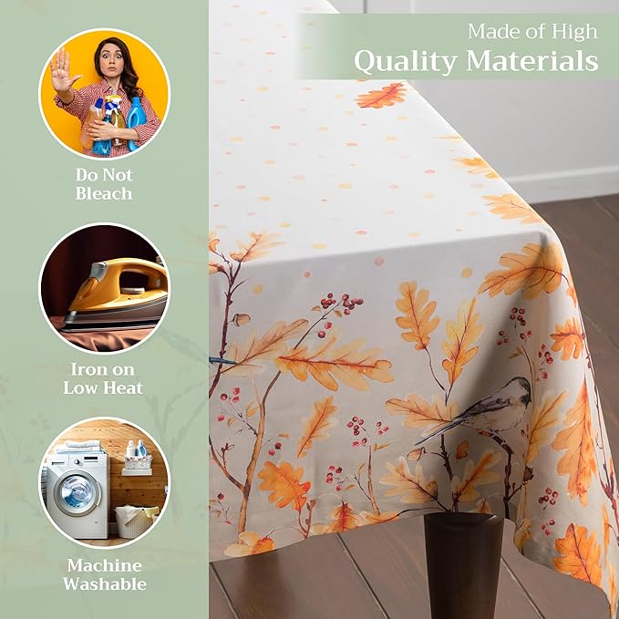 Maison d' Hermine Table Cloth Square Table 100% Cotton 60 x 60 Inches Fall Tablecloth Reusable Everyday Use for Thanksgiving Christmas Decorations Dining Farmhouse Party (Oak Leaves)