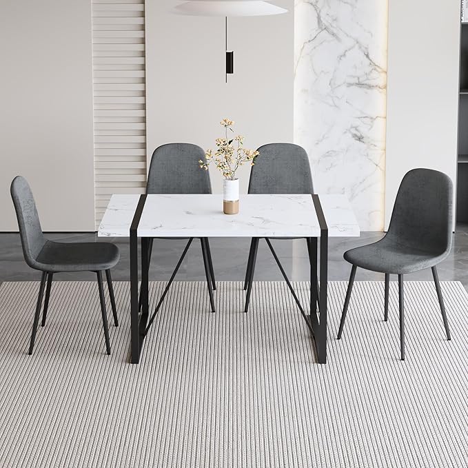 Modern 55'' Grey Wood Dining Table Set - Kitchen Table and Chairs Set of 4, Ideal for Dining Room
