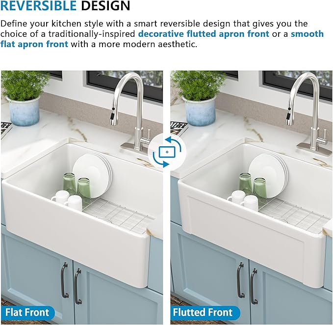 30 Farm Sink White - Fulorni 30"x20" Farmhouse Kitchen Sink Flat Apron Front White Ceramic Porcelain Fireclay Deep Single Bowl Farmer Style Kitchen Basin