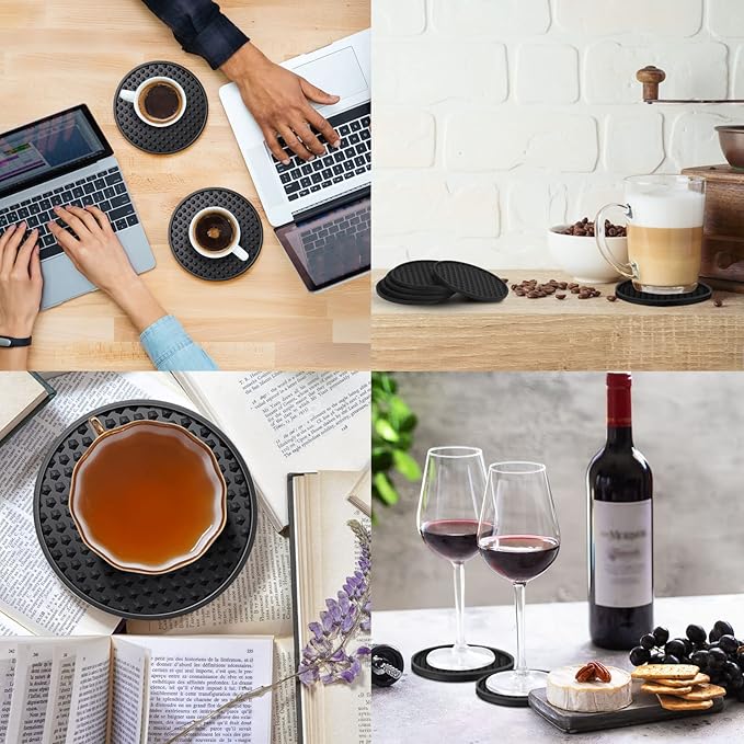 Eccliy 36 Pack Silicone Coasters for Drinks Nonslip Silicone Drink Coasters Cold Hot Heat Resistant for Table Tabletop Coffee Bar (Black)