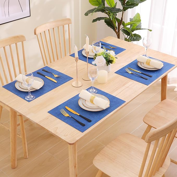 homing Faux Leather Heat Resistant Placemats 8 Packs, Waterproof Wipeable Dining PU Place Mats for Indoor & Outdoor, Easy to Clean, Sea Blue