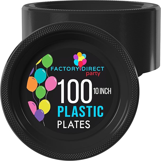 Black Plastic Plates For Party 10" Black Disposable Plates Heavy Duty 100 Pcs Plastic Dinnerware Sets Heavy Duty 350 GSM Disposable Dinnerware Set