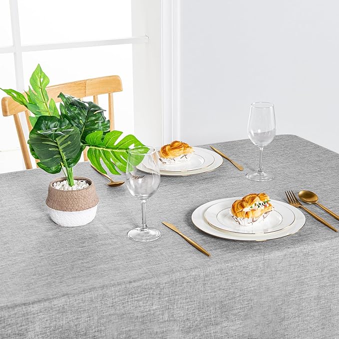 Hiasan Faux Linen Rectangle Tablecloth - Wrinkle and Stain Resistant Washable Table Cloth for Kitchen Dining Room Holiday Table Cover for Dinner, Light Grey, 70 x 108 Inch