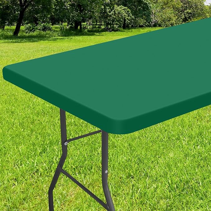 Smiry Rectangle Tablecloth, Elastic Fitted Flannel Backed Vinyl Tablecloths for 4ft Folding Tables, Waterproof Wipeable Table Covers for Indoor, Outdoor, Picnic and Camping (Emerald Green, 30"x48")