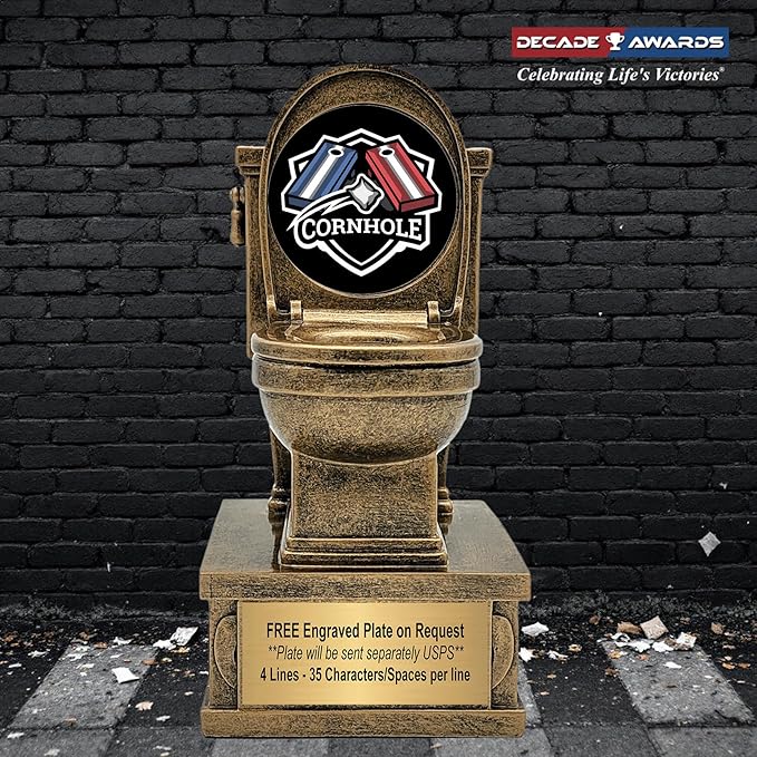 Decade Awards Action Pedestal Gold Toilet Bowl Trophy with Optional Inserts - Custom Engraved Plate On Request (7 Inch Tall)