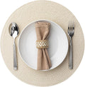 Round Placemats Set of 6 Plastic Woven Placemats Washable Wipeable Table Mats for Dining Table Heat Resistant Non-Slip Circle Place Mats (Beige)