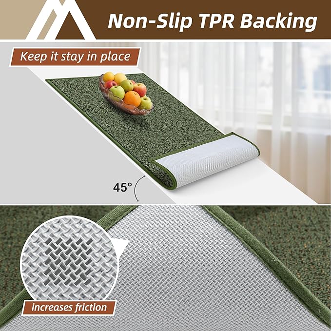COSY HOMEER Kitchen Rugs and Mats 2PCS Non Slip Kitchen Mats for Floor Washable Stain Resistant Kitchen Runner Rug Sets Absorbent Kitchen Floor Mat 20"x32"+20"x48",Green