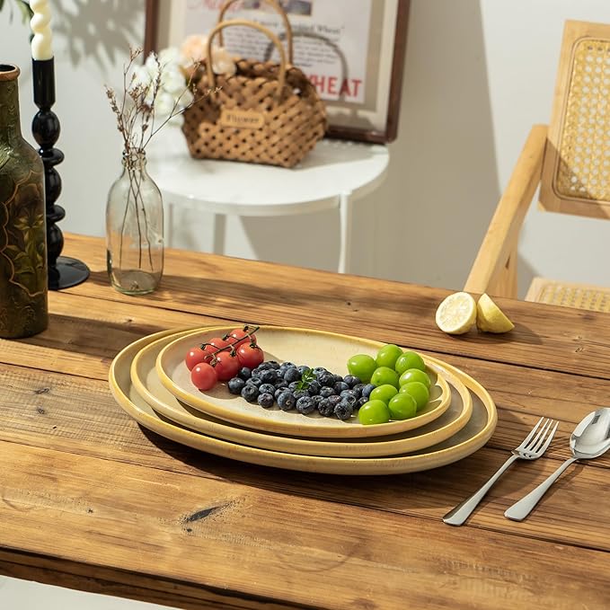 Ceramic Large Serving Platters- Set of 3 Oval Platters for Entertaining. Kitchen Dishes for Dinner, Fruit, Salad, Turkey, etc. Oven, Dishwasher Safe, 15.75"/13.75"/12",Reactive Glaze Cappuccino