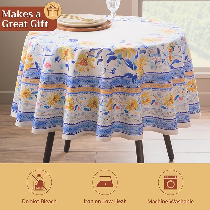 Maison d' Hermine Table Cloth Round Table 100% Cotton 69 Round Inches Tablecloth Reusable Decorative for Dining Room Farmhouse Home Valentines Day Decorations Spring Summer - Girassol