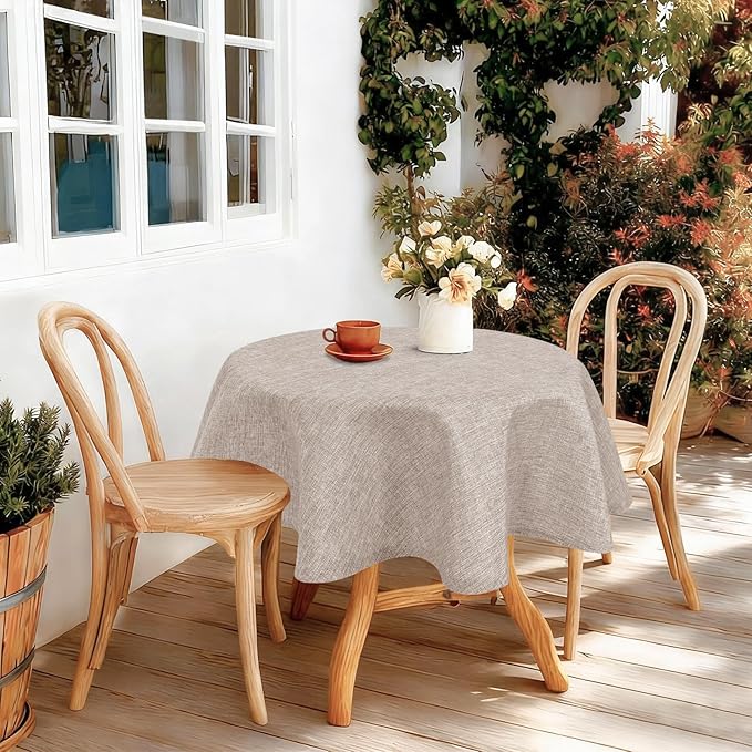 JIUZHEN Round Textured Table Cloth Linen Wrinkle Free Stain Resistant Farmhouse Decorative Circular Tablecloth for Kitchen, Dining, Party, Wedding, Outdoor Use (45 Inch Round,Stone)