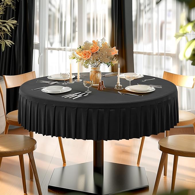 4 Pack Black Spandex Round Tablecloths for 60 Inch Tables, Stretchy Fitted 5FT Cloths, Wrinkle-Free Cover With Skirt for Wedding Party Dining Banquet