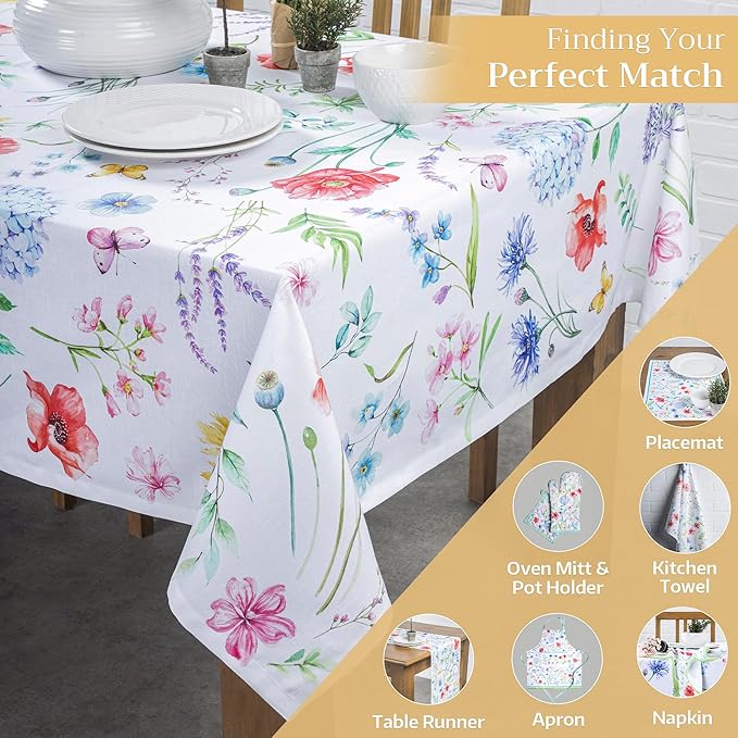 Maison d' Hermine Table Cloth Rectangle Table 100% Cotton 60 x 108 Inches Tablecloth Reusable Decorative for Dining Room Farmhouse Home Valentines Day Decorations Spring Summer - Just Floral