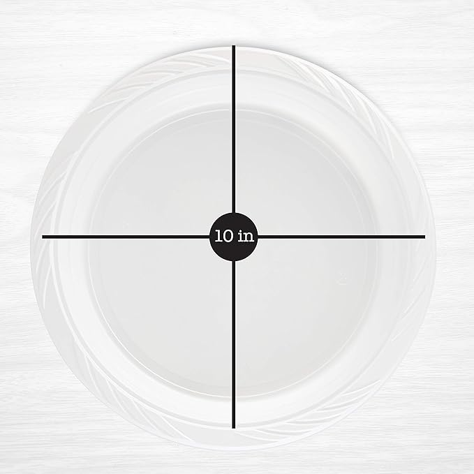 100 Count Disposable 10 Inch White Plastic Dinner Plates Extra Large