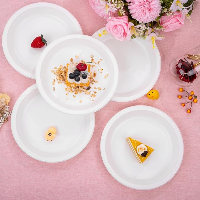 WELLIFE White Plastic Plates 9 Inch -150 Count for Party, Disposable Plastic Party Plates for Wedding Dinner Birthday Engagement