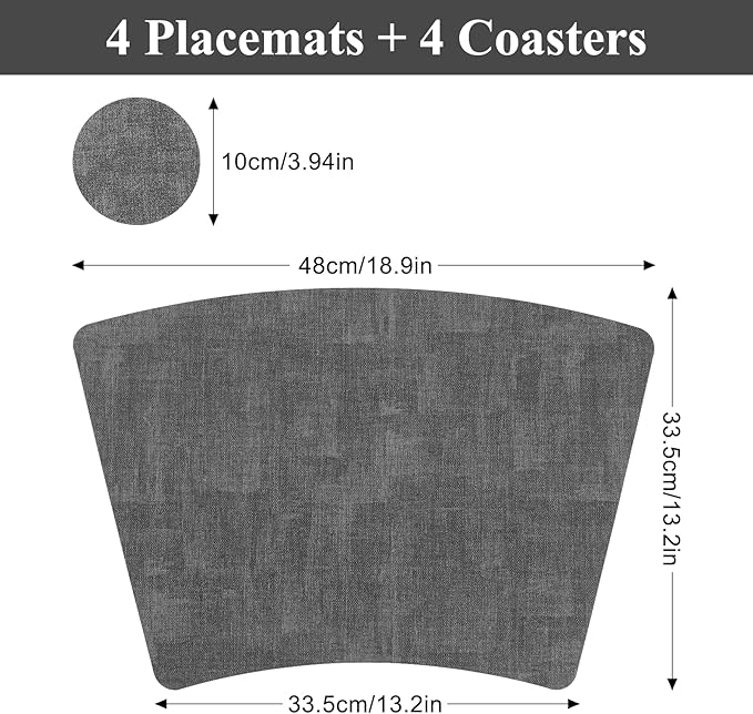 Round Table Placemats Set of 4, Wedge Shaped Faux Leather Table Mats, Heat Resistant Wipeable Washable Place Mats for Dining Table Dinner Kitchen Indoor Outdoor