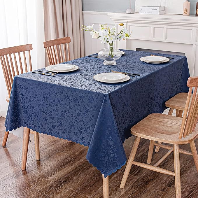 Smiry Rectangle Table Cloth, Waterproof Heavy Duty Vinyl Tablecloths, Wipeable Washable Table Cover for Kitchen and Dining Room (Navy, 60" X 126")